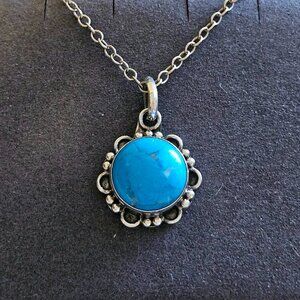Vintage Southwestern Style Sterling Silver Blue Glass Shadowbox Pendant